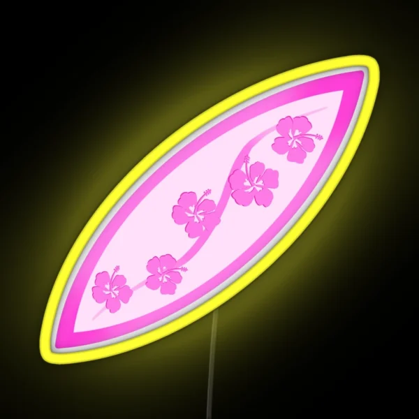 Pink Hawaiian Hibiscus Surf Board RGB Neon Sign