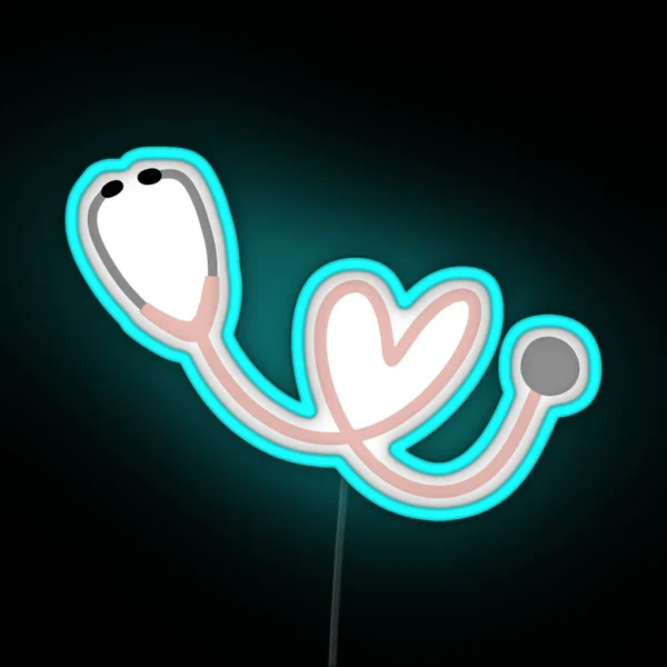 Pink Heart Stethoscope RGB Neon Sign