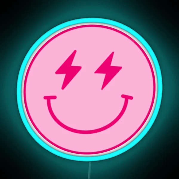 Pink Lightning Bolt Smiley Face RGB Neon Sign