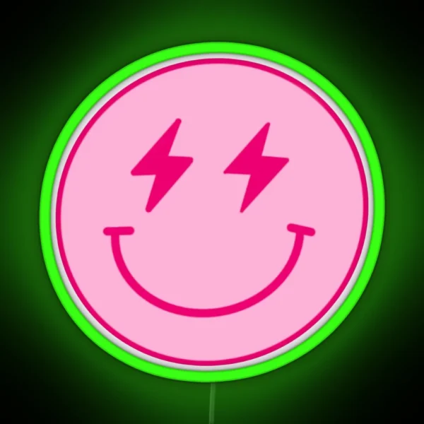 Pink Lightning Bolt Smiley Face RGB Neon Sign