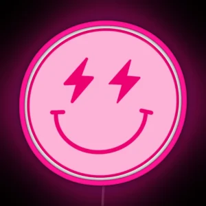 Pink Lightning Bolt Smiley Face RGB Neon Sign