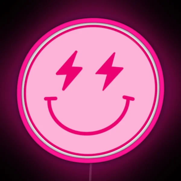 Pink Lightning Bolt Smiley Face RGB Neon Sign