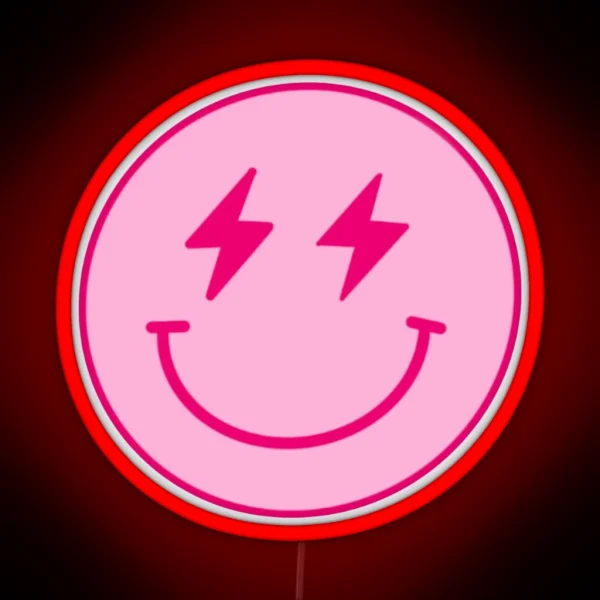 Pink Lightning Bolt Smiley Face RGB Neon Sign