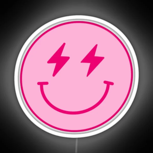 Pink Lightning Bolt Smiley Face RGB Neon Sign