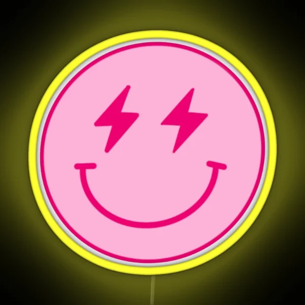 Pink Lightning Bolt Smiley Face RGB Neon Sign