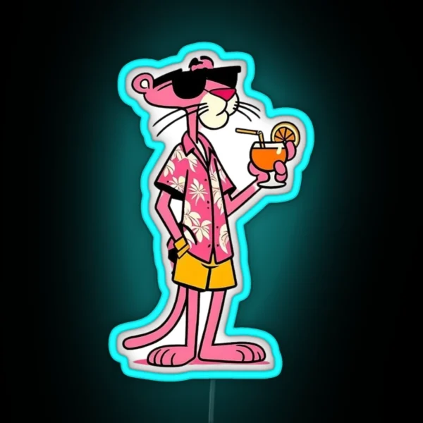 Pink Panther In Summer RGB Neon Sign