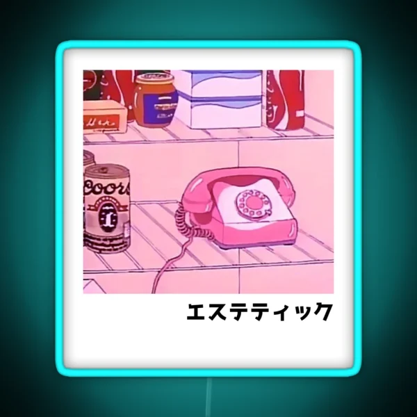Pink Phone In Fridge Retro Anime Aesthetic RGB Neon Sign
