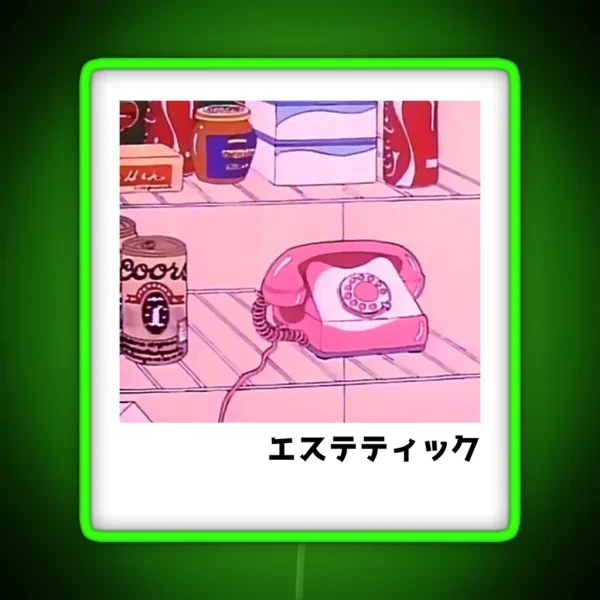 Pink Phone In Fridge Retro Anime Aesthetic RGB Neon Sign
