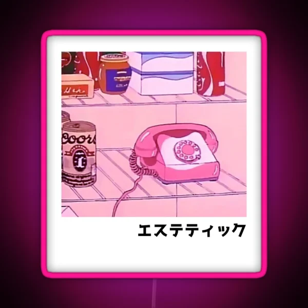 Pink Phone In Fridge Retro Anime Aesthetic RGB Neon Sign