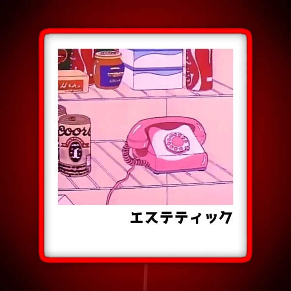 Pink Phone In Fridge Retro Anime Aesthetic RGB Neon Sign