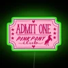 Add vibrant neon charm with pink pony club ticket sign.