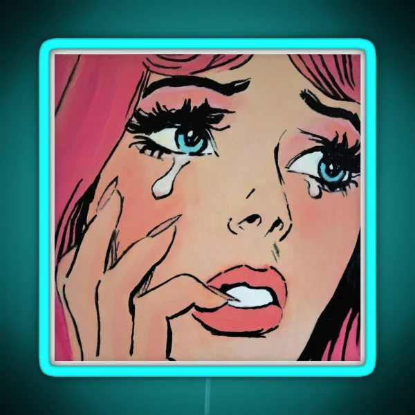 Pink Pop Art Crying Comic Girl Grief RGB Neon Sign