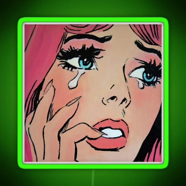 Pink Pop Art Crying Comic Girl Grief RGB Neon Sign