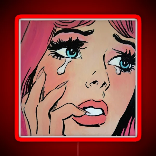 Pink Pop Art Crying Comic Girl Grief RGB Neon Sign