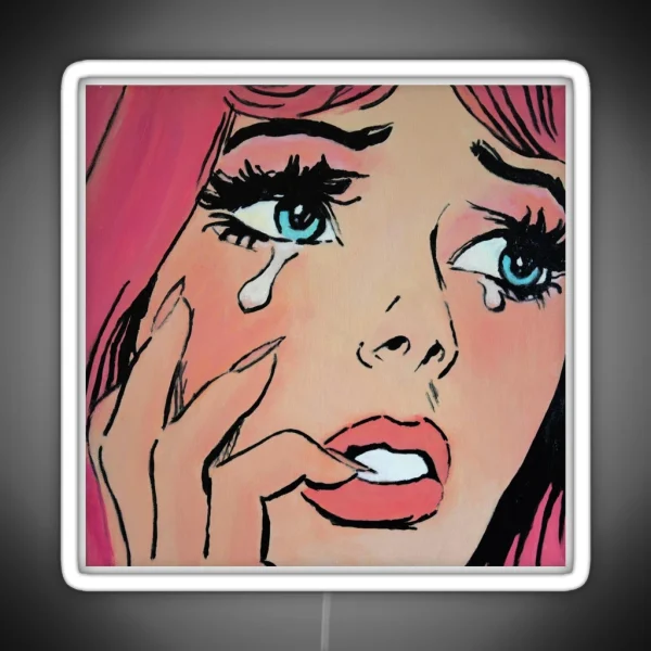 Pink Pop Art Crying Comic Girl Grief RGB Neon Sign