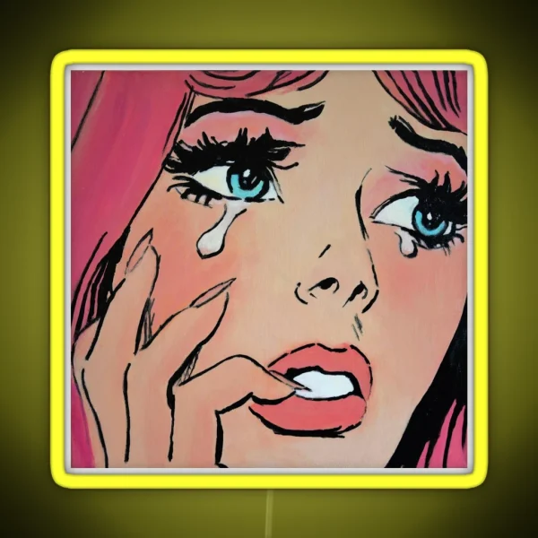 Pink Pop Art Crying Comic Girl Grief RGB Neon Sign