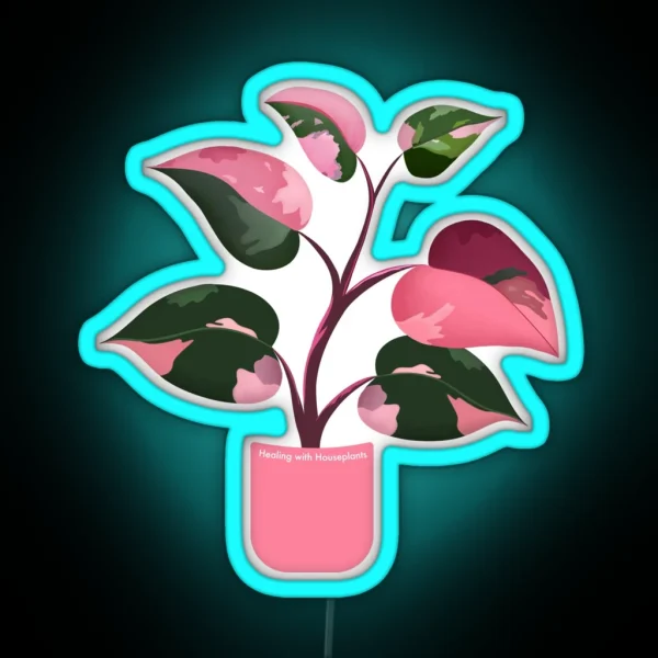 Pink Princess Philodendron Healing With Houseplants RGB Neon Sign