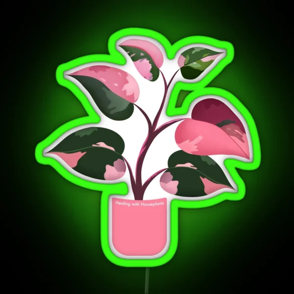 Pink Princess Philodendron Healing With Houseplants RGB Neon Sign