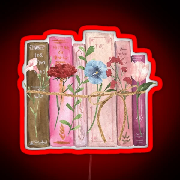 Pink Purple Flowers And Books Watercolor RGB Neon Sign