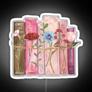 Pink Purple Flowers And Books Watercolor RGB Neon Sign