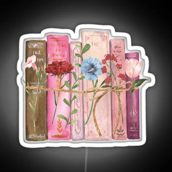 Pink Purple Flowers And Books Watercolor RGB Neon Sign