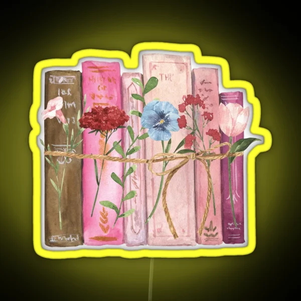 Pink Purple Flowers And Books Watercolor RGB Neon Sign