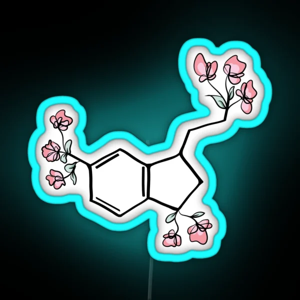 Pink Serotonin Molecule Chemistry Organic Flower Floral RGB Neon Sign