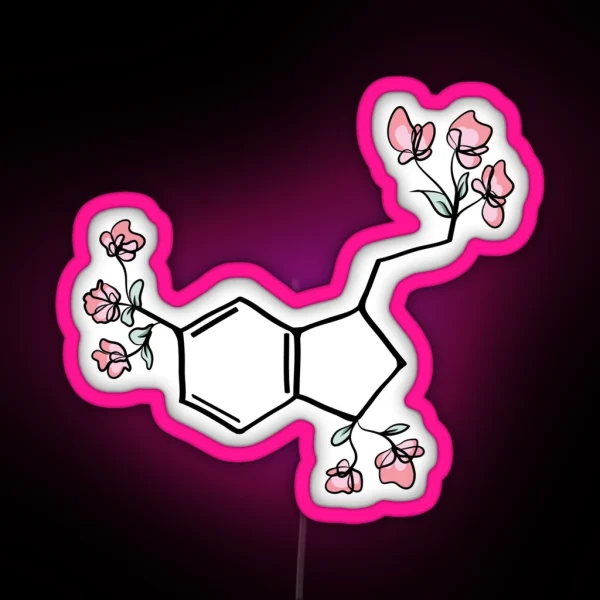 Pink Serotonin Molecule Chemistry Organic Flower Floral RGB Neon Sign