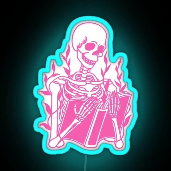 Pink Skeleton Reading RGB Neon Sign
