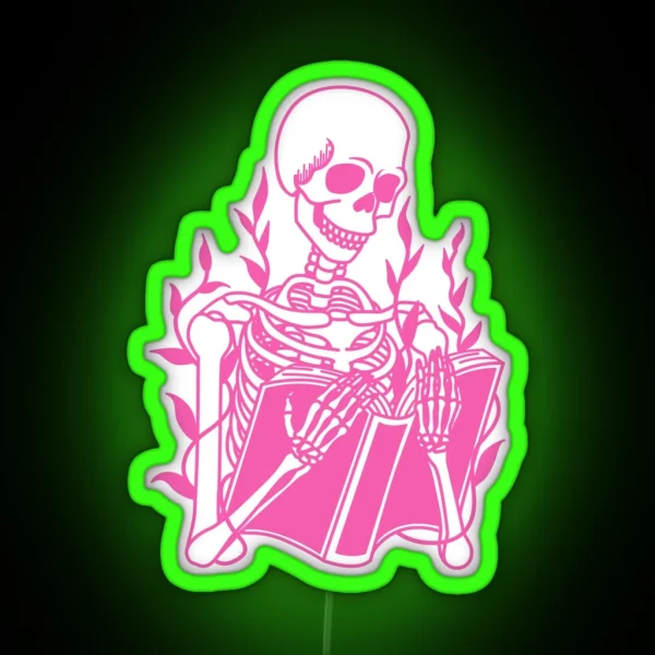 Pink Skeleton Reading RGB Neon Sign