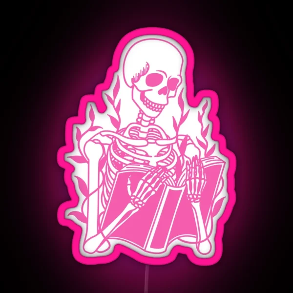 Pink Skeleton Reading RGB Neon Sign