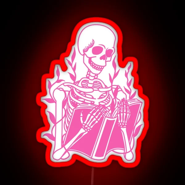 Pink Skeleton Reading RGB Neon Sign