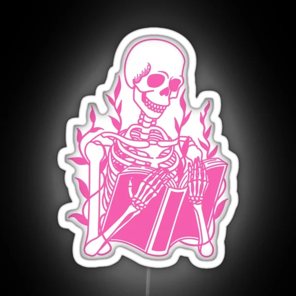 Pink Skeleton Reading RGB Neon Sign