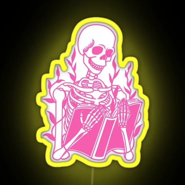 Pink Skeleton Reading RGB Neon Sign