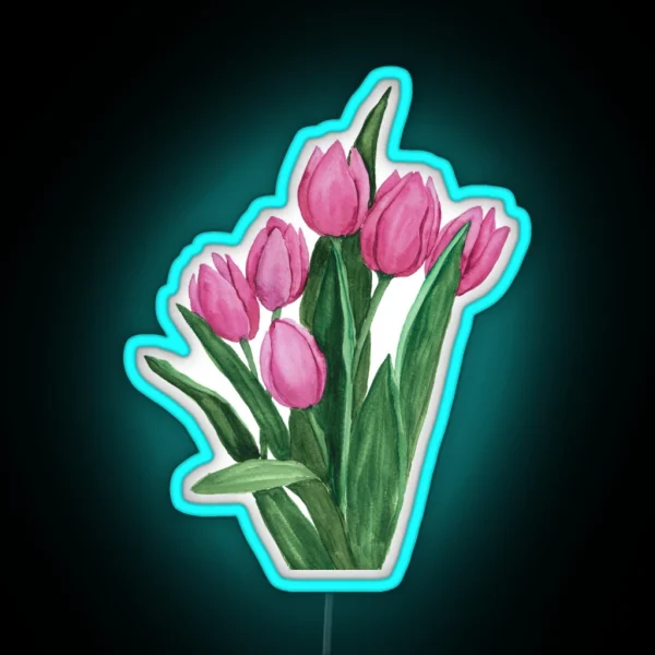 Pink Tulips Painting RGB Neon Sign