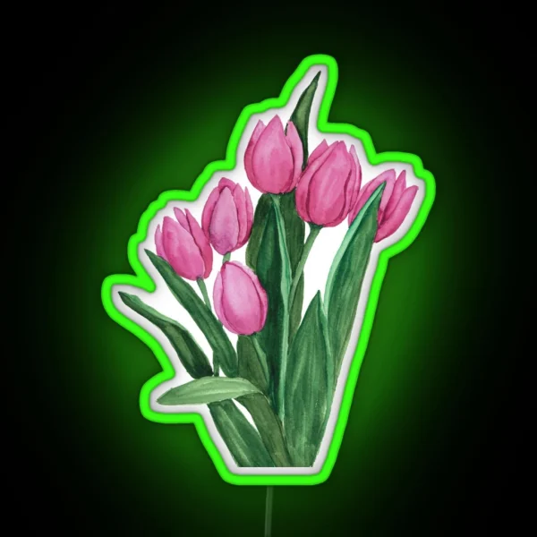 Pink Tulips Painting RGB Neon Sign