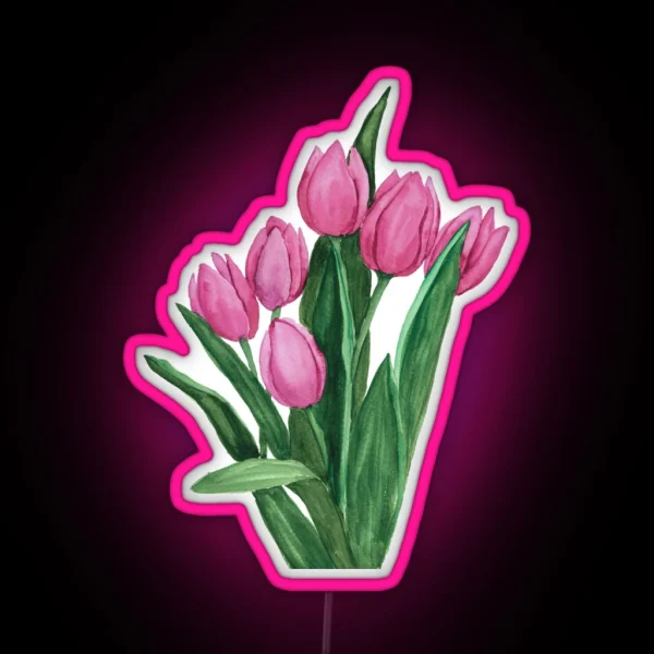 Pink Tulips Painting RGB Neon Sign