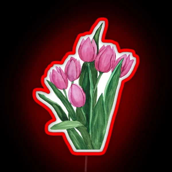 Pink Tulips Painting RGB Neon Sign