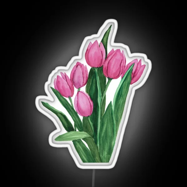 Pink Tulips Painting RGB Neon Sign
