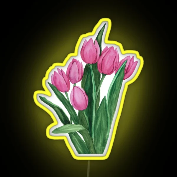 Pink Tulips Painting RGB Neon Sign