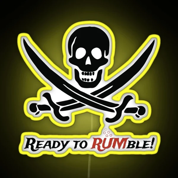 Pirate Skull And Swords Ready To Rumble RGB Neon Sign