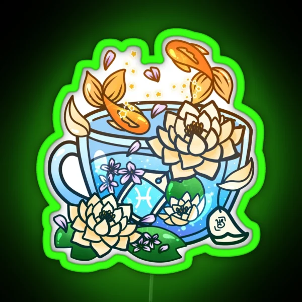 Pisces Zodiac Teacup RGB Neon Sign