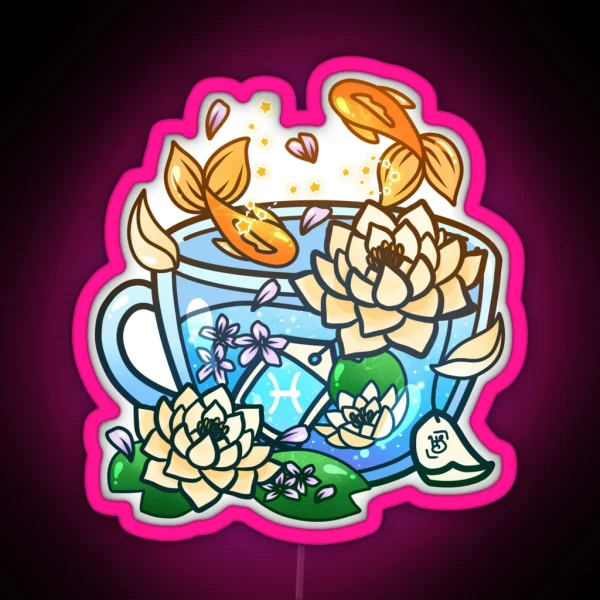Pisces Zodiac Teacup RGB Neon Sign