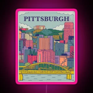 Pittsburgh Illustration City Of Pittsburgh PA Drawing RGB Neon Sign