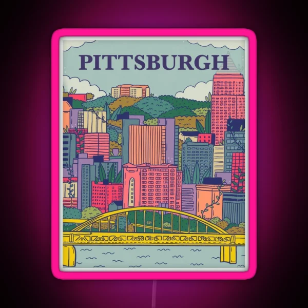 Pittsburgh Illustration City Of Pittsburgh PA Drawing RGB Neon Sign