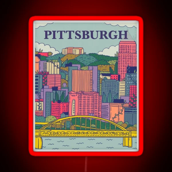 Pittsburgh Illustration City Of Pittsburgh PA Drawing RGB Neon Sign