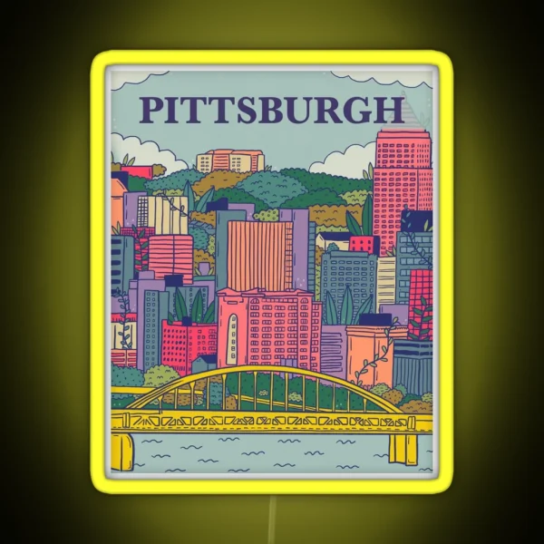 Pittsburgh Illustration City Of Pittsburgh PA Drawing RGB Neon Sign