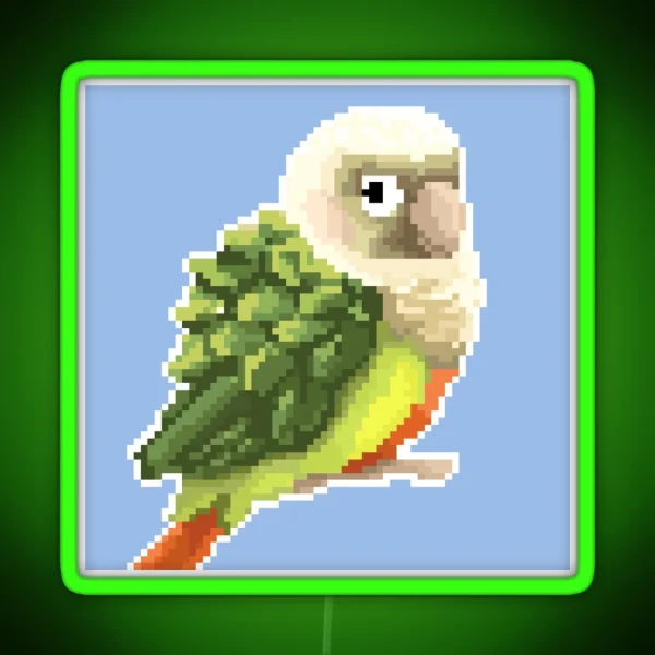 Pixel Pineapple Green Cheek Conure Blue RGB Neon Sign