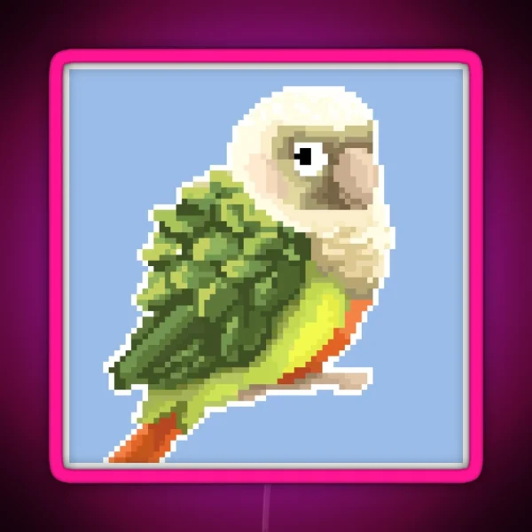 Pixel Pineapple Green Cheek Conure Blue RGB Neon Sign