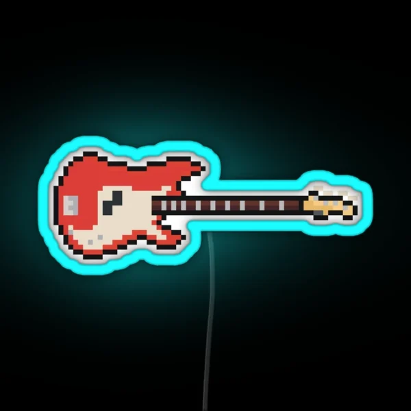 Pixel Vintage Red Bass Guitar RGB Neon Sign